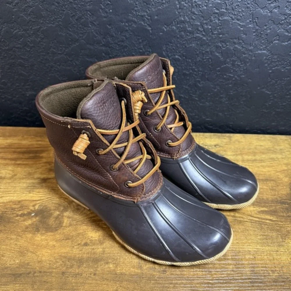 Sperry Saltwater STS91176 Brown Leather Rubber‎ Duck Boots Womens Size 7